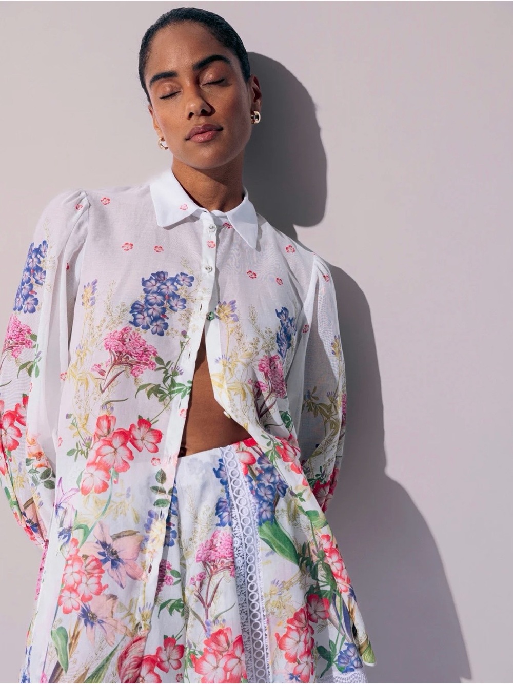 Charo Ruiz Ibiza Floral Print Button Down Blouse - S